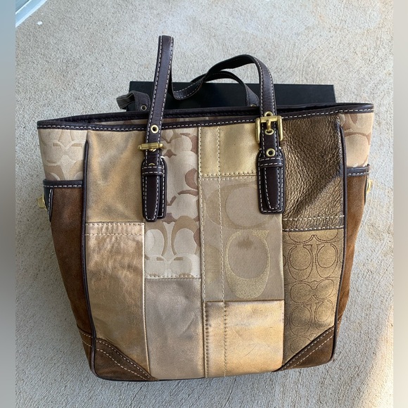 Coach Vintage Patchwork Leather Tote in Brown and Tan - Picture 3 of 11